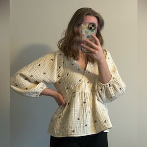 Madewell Lightspun Peplum Wrap Top in Tiny Bows- Blouse